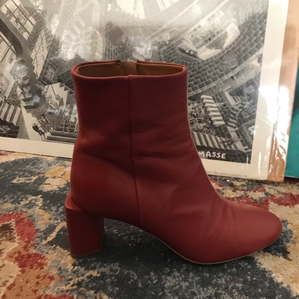 COS red, sculptural, booties